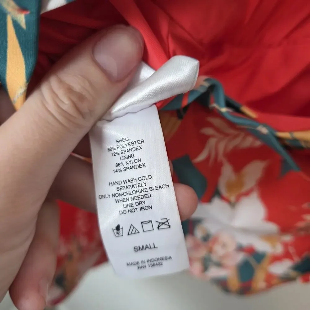 Modcloth Orange Multicolor Floral Halter Low Cut Bethany One-Piece Swimsuit Sz S